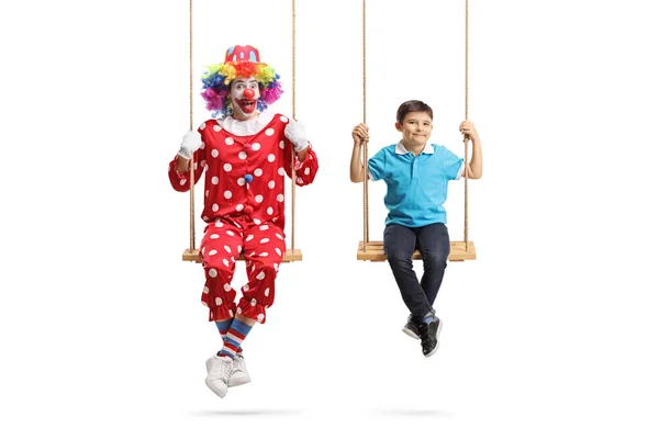 Clown Boy Swinging Swings Isolated White Background — Stock Photo, Image