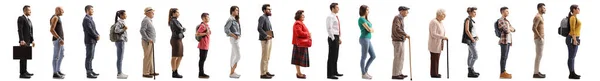 Full Length Profile Shot Many Young Older People Waiting Line — Stock Photo, Image