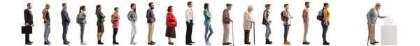 Full Length Profile Shot People Waiting Line Vote Election Isolated — Stock Photo, Image