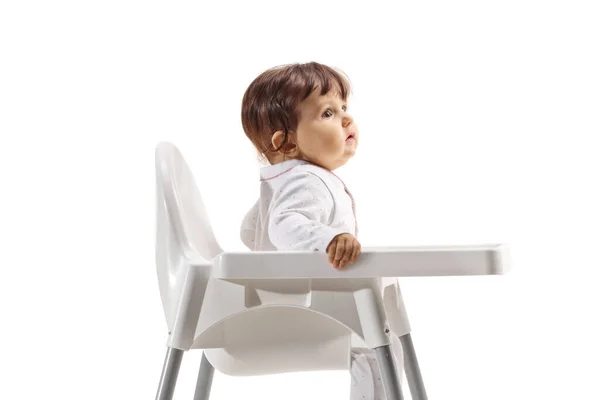 Baby Girl Sitting Baby Chair Isolated White Background — Stock Photo, Image