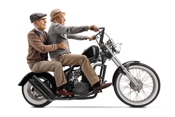Ältere Herren Auf Einem Chopper Motorrad Isoliert Auf Weißem Hintergrund — Stockfoto
