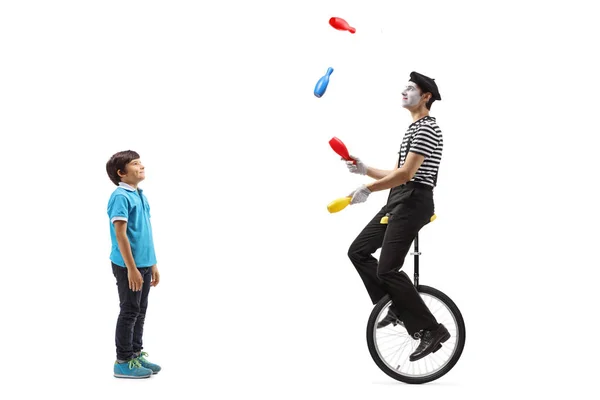 Profilbild Voller Länge Von Einem Jungen Der Einem Clown Beim — Stockfoto