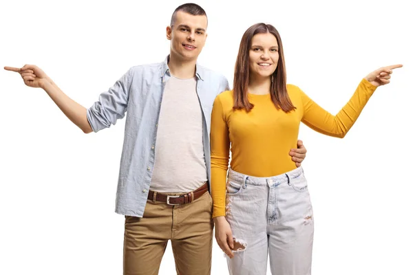 Jongeman Omhelst Een Jonge Vrouw Beide Wijzen Tegenovergestelde Zijden Geïsoleerd — Stockfoto