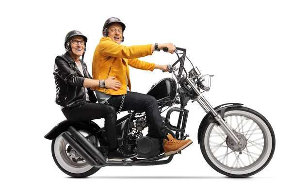 Elderly Male Friends Chopper Motorbike Isolated White Background — Stock Photo, Image