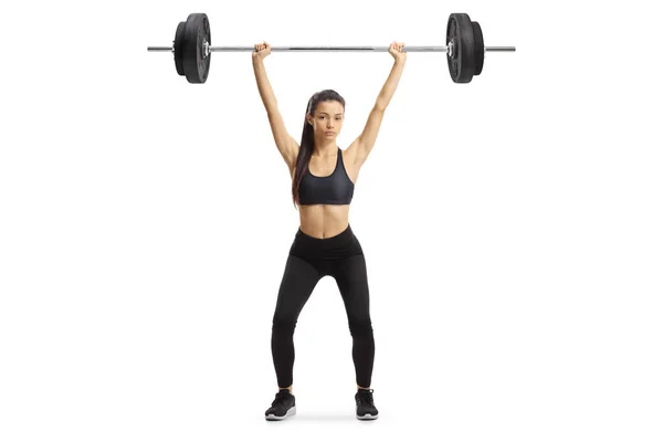 Full Length Portret Van Een Jonge Vrouw Oefenen Gewicht Tillen — Stockfoto