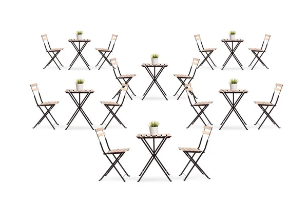 Beyaz Arka Planda Izole Edilmiş Bir Kafede Boş Masa Sandalyelerin — Stok fotoğraf