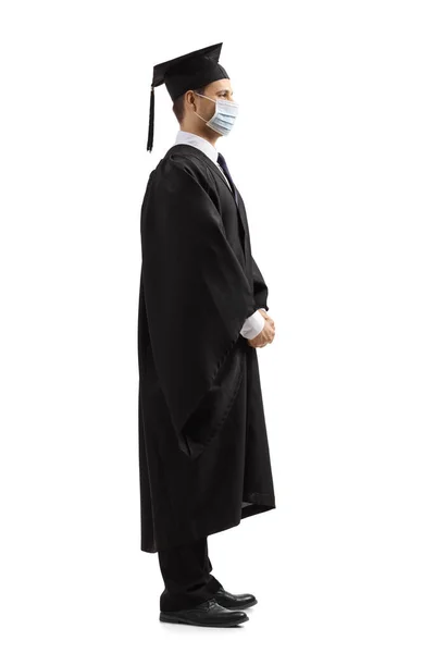 Full Length Profile Shot Male Graduate Student Protective Face Mask — Zdjęcie stockowe