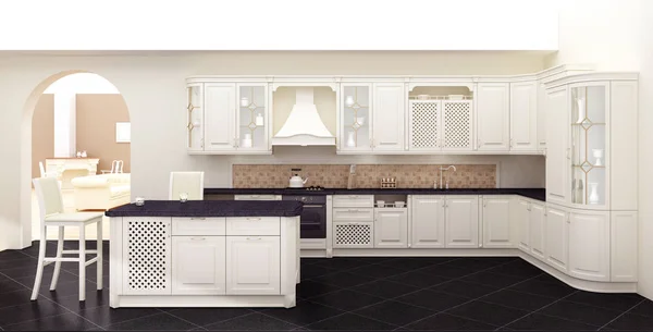 Wnętrza kuchnia w klasycznym stylu renderowania 3d — Zdjęcie stockowe