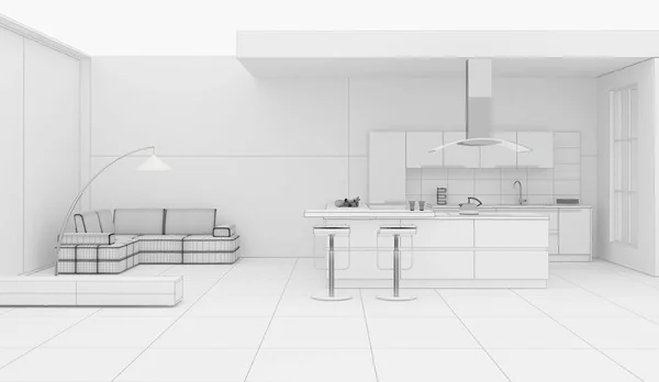 Cocina rejilla interior 3D renderizado — Foto de Stock