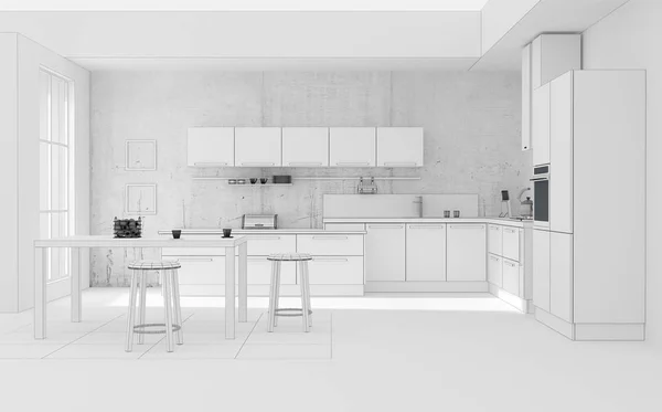 Cucina griglia interna rendering 3D — Foto Stock