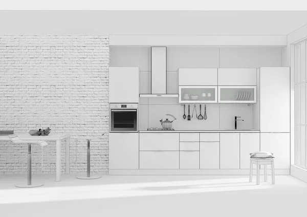 Kitchen interior grid 3D rendering Stock Image