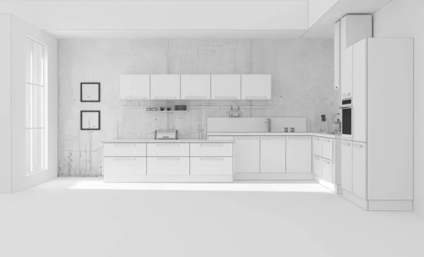 Keuken Interieur Raster Rendering — Stockfoto