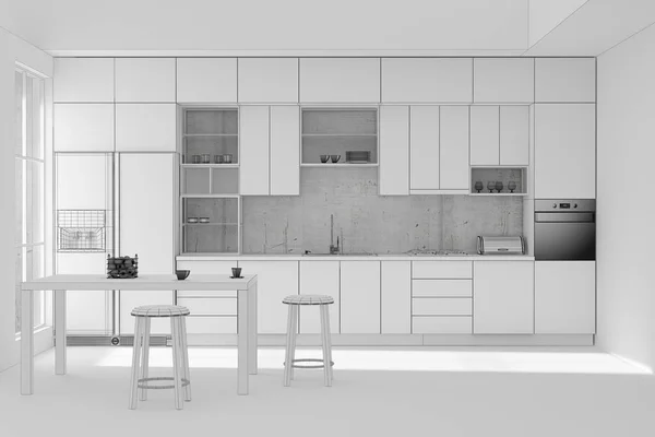 Cucina Griglia Interna Rendering — Foto Stock