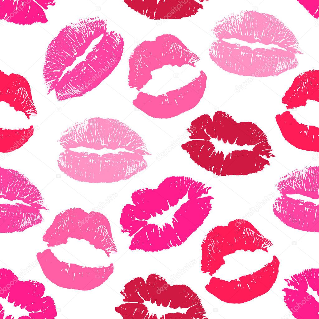 Vector seamless pattern background. Lips print on wrapping paper and cloth. World Kissing Day, Valentine's Day