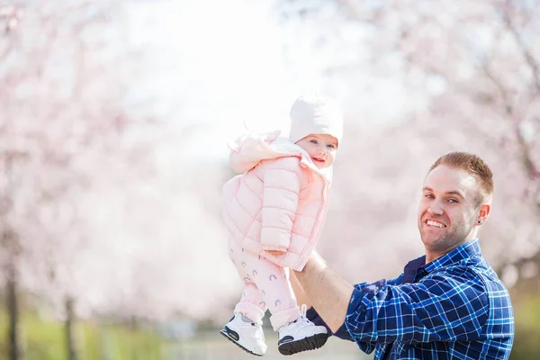 Young Dad Holds His Arms Small Pretty Daughter Dad Daughter — Stock Photo, Image