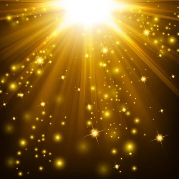 Lumières dorées brillantes avec des aspersions — Image vectorielle