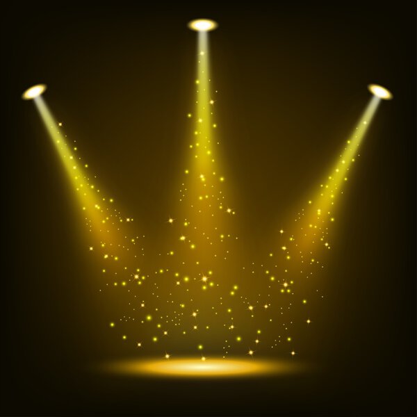 Золотые прожекторы, сияющие брызгами
