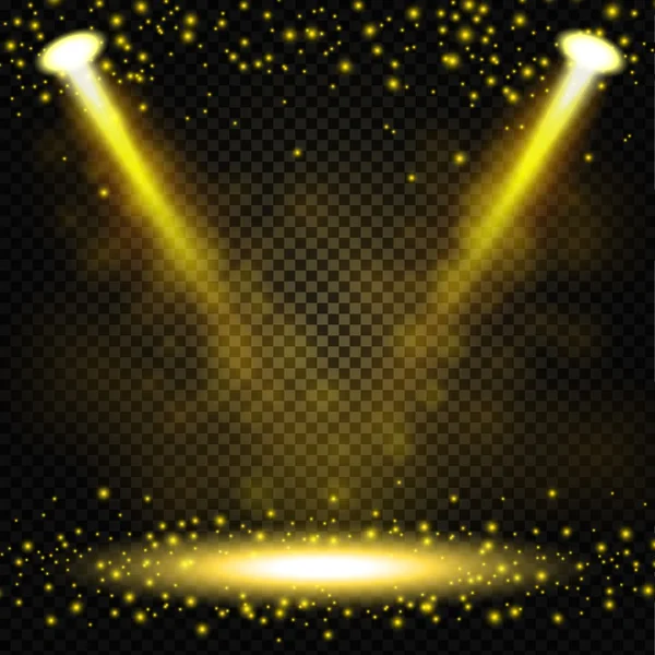 Guld Spotlight lyser på transparent bakgrund — Stock vektor