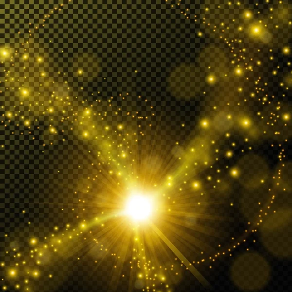 透明な背景のレンズフレアと金色に輝く — ストックベクタ