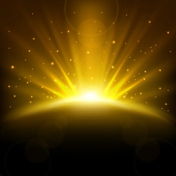 Golden Rays rising background with sparkles — Stock Vector