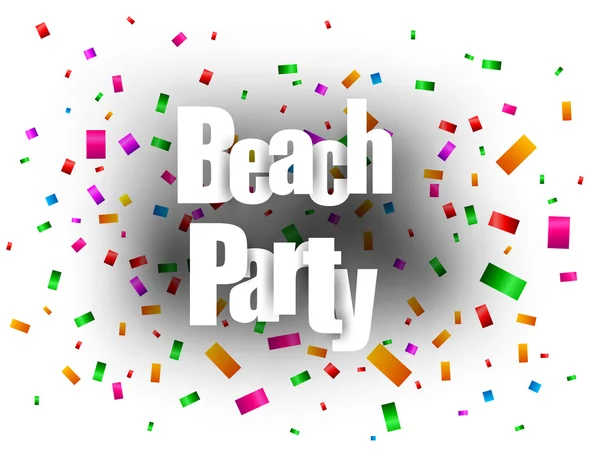 Texto de fiesta en la playa con confeti — Vector de stock
