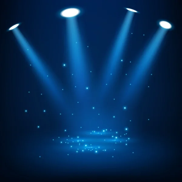 Projecteurs bleus brillants avec des étincelles — Image vectorielle