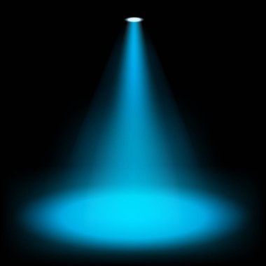 Karanlık arka plan üzerinde parlayan mavi sahne ışıkları