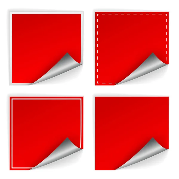 Leere rote quadratische Aufkleber mit Lockensets — Stockvektor