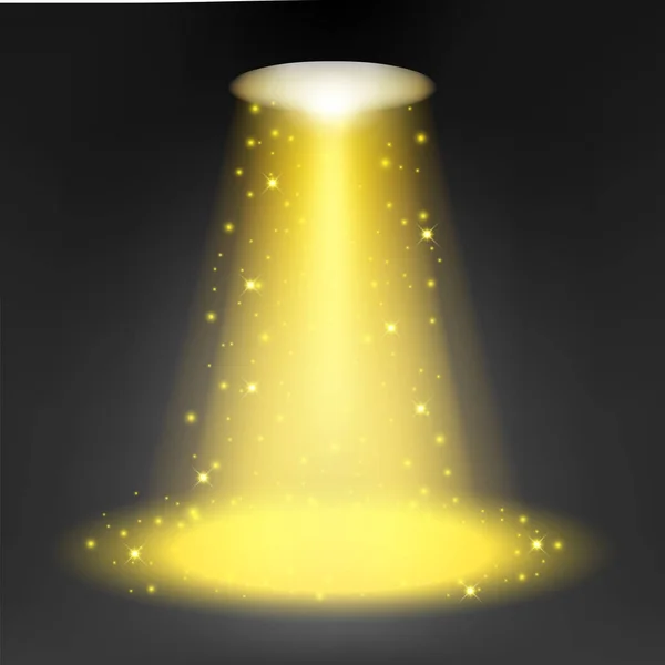 Zlaté reflektory svítí na průhledném pozadí — Stockový vektor