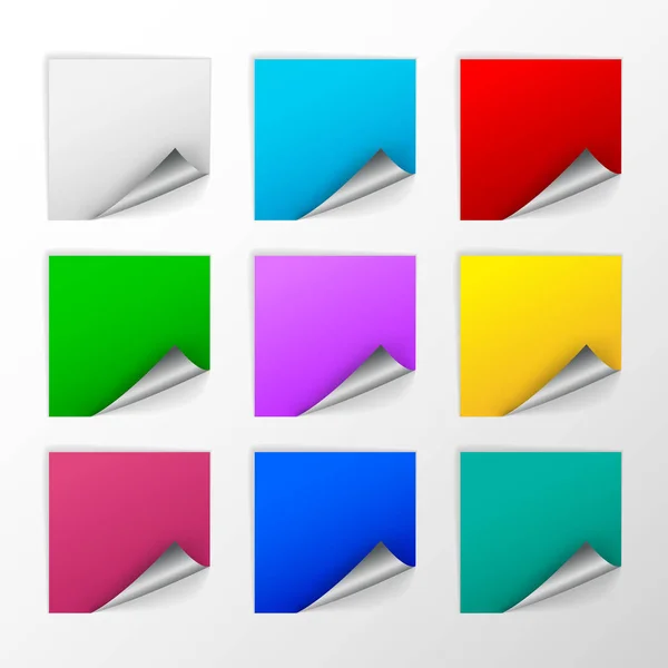 Lege kleurrijke vierkante stickers met curl sets — Stockvector