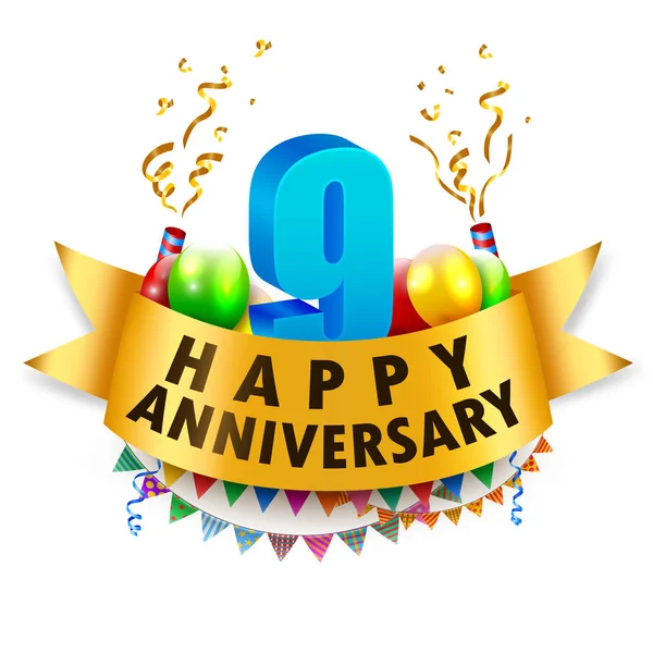 Happy 9th Anniversary Celebration — Stock Vector