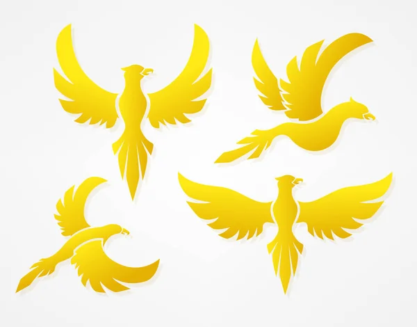 Pássaros voadores conjunto sinal de cor ouro — Vetor de Stock
