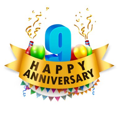 9. yıldönümünüz kutlu olsun. Vektör İllüstrasyonu