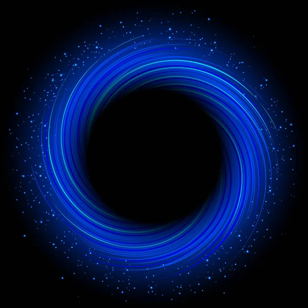 Abstraktes Blaues Wirbelfeld Mit Vektorillustration Des Schwarzen Lochs — Stockvektor