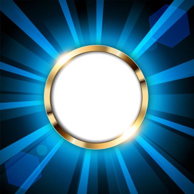 Metin alanı ve mavi ışık aydınlatılmış Vektör İllüstrasyonlu metalik altın yüzük