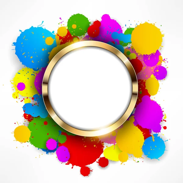 Ronde Gouden Ring Kleurrijke Spatten Achtergrond Vector Illustratie — Stockvector