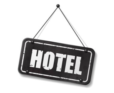 Otel metni, vektör illüstrasyonlu eski siyah tabela