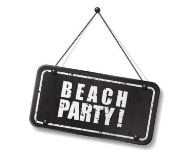 Plaj partisi metni, Vector Illustration olan eski siyah tabelası.