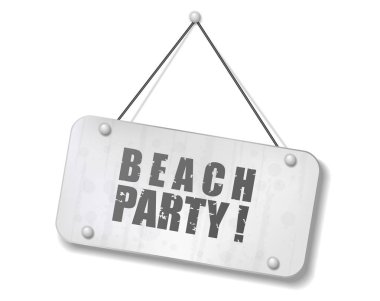 Plaj partisi metniyle eski bir krom tabela, Vector Illustration