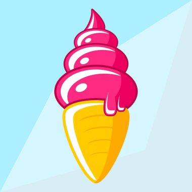 Eriyen pembe dondurma külahı lezzetli vektör çıkartması logosu düz