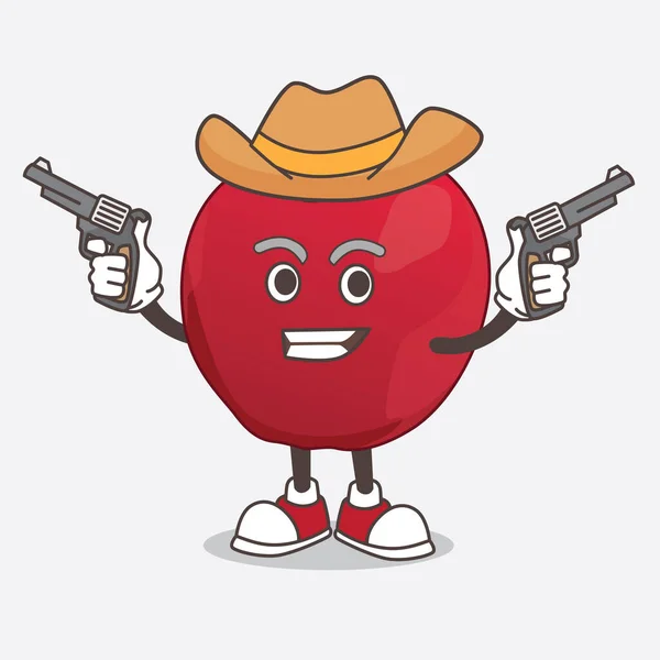 Apple Personaggio Mascotte Cartone Animato Con Pistole Mano — Vettoriale Stock
