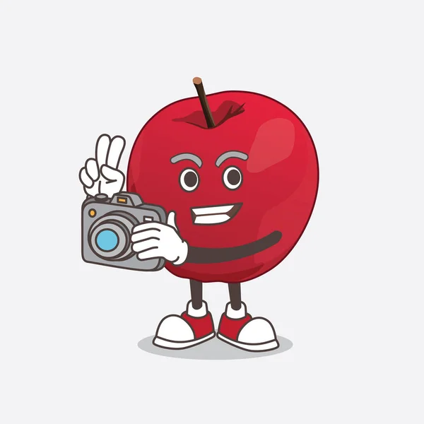 Ein Bild Von Apfel Cartoon Maskottchen Als Fotograf Aktion Mit — Stockvektor