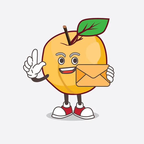 Une Image Personnage Mascotte Abricot Dessin Animé Tenant Une Enveloppe — Image vectorielle