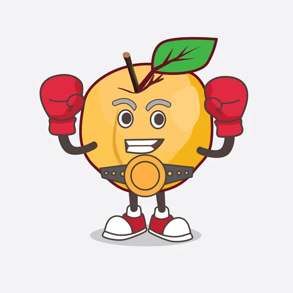 Picture Apricot Cartoon Mascot Character Sporty Boxing Style — Stock Vector