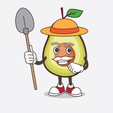 Avokado Fruit çizgi film karakteri şapkalı ve çiftçi aletli.