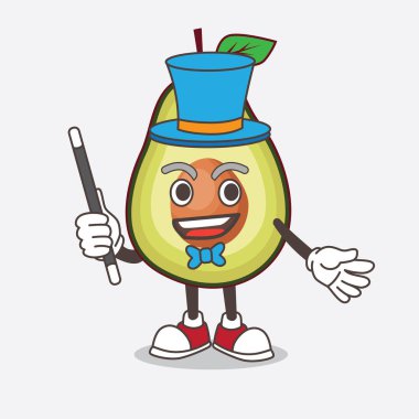 Bir sihirbaz olarak Avokado Fruit karikatür maskot karakter performansının bir çizimi