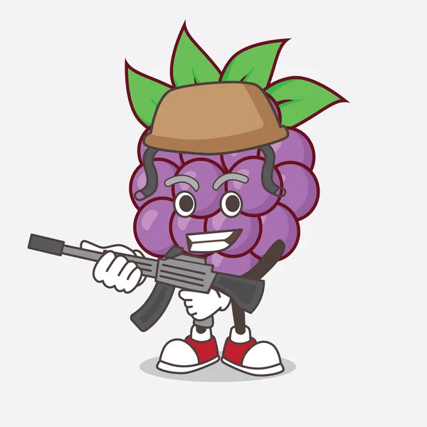 Egy Illusztráció Boysenberry Gyümölcs Rajzfilm Kabala Karakter Egy Hadsereg Egyenruha — Stock Vector