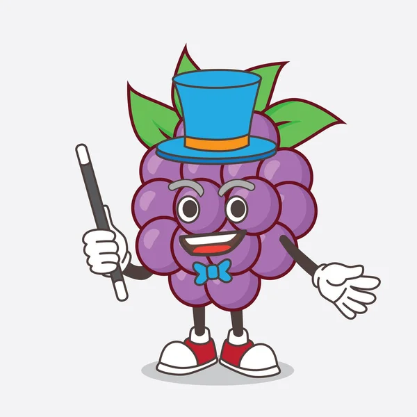 Illustration Mascotte Boysenberries Fruit Tant Que Magicien — Image vectorielle