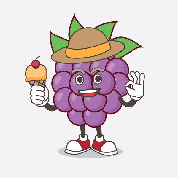 Uma Ilustração Boysenberries Personagem Mascote Desenhos Animados Frutas Segurando Sorvete — Vetor de Stock