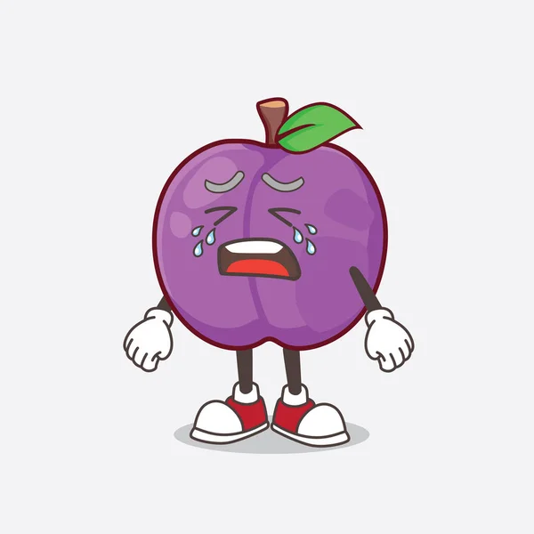 Ein Bild Von Plum Fruit Cartoon Maskottchen Mit Weinendem Gesichtsausdruck — Stockvektor